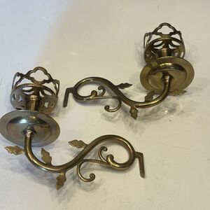 2 MIDCENTURY Heavy Brass WALL MOUNTED CANDLE SCONCES Architectural Salvage